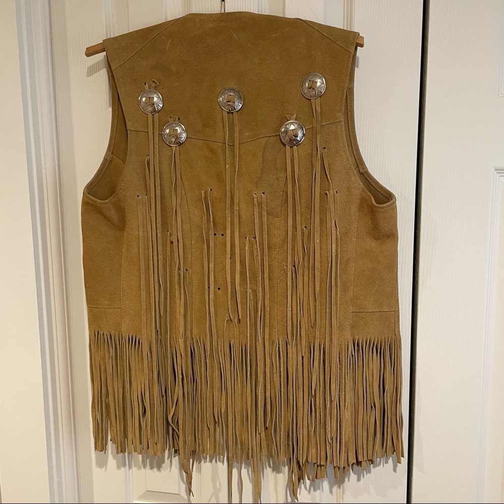 Vintage Real Leather Tan Suede Vest with Silver Conchos